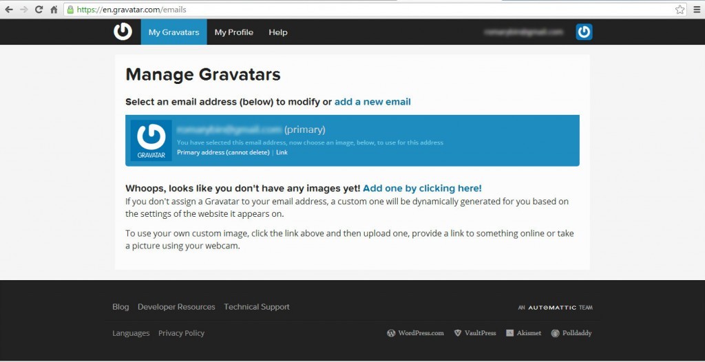 Управление аккаунтом Gravatar